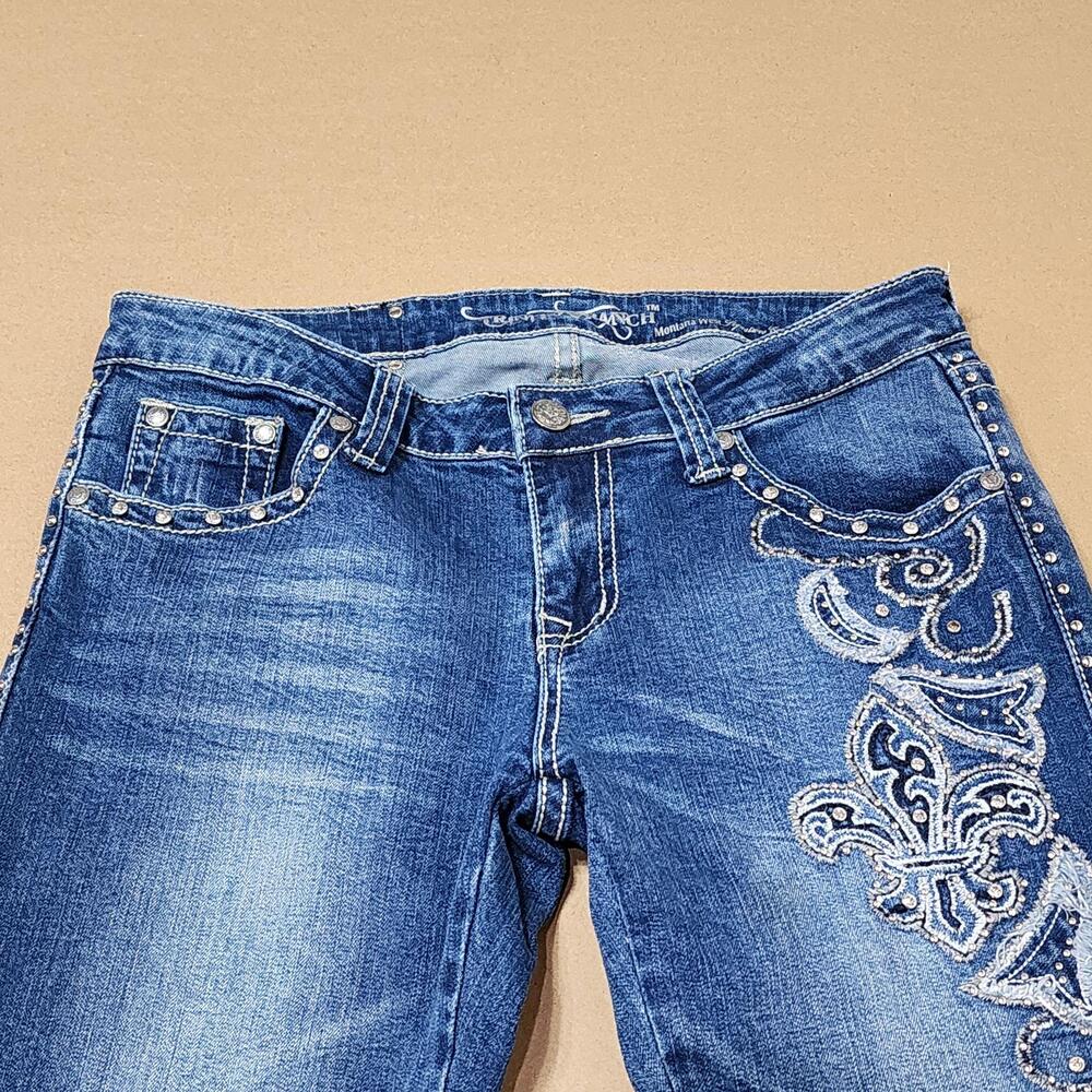 Trinity Ranch Jeans Womens 9 Blue Bootcut Embroidered Rhinestone Studded - Picture 5 of 16